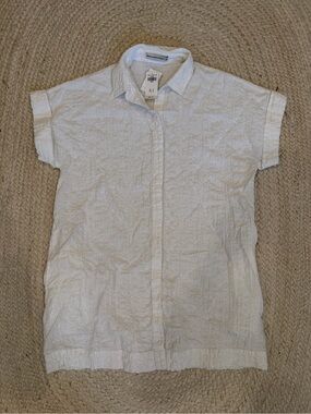 Abercrombie & Fitch White Short-Sleeve Button Front Mini Dress